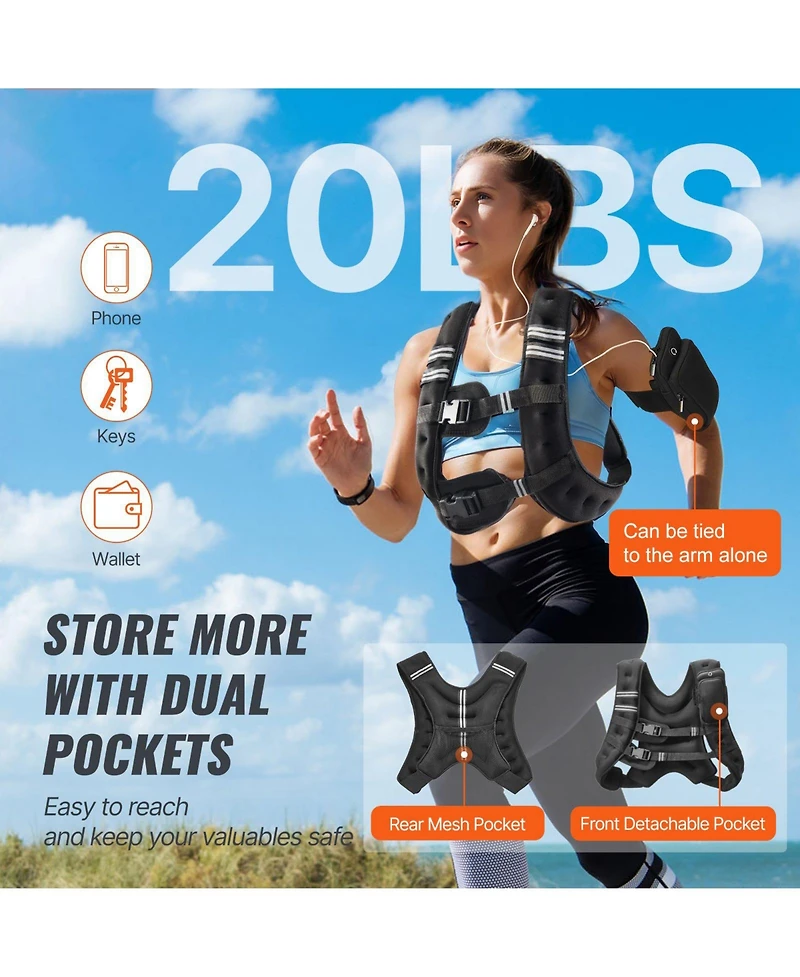 Sugfit Weighted Vest Lb Adjustable Fitness Vest with Reflective Strips