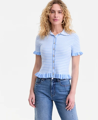 On 34th Women's Short-Sleeve Ruffle-Trim Collared Cardigan, Macy's Exclusive