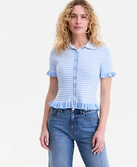 On 34th Women's Short-Sleeve Ruffle-Trim Collared Cardigan, Macy's Exclusive