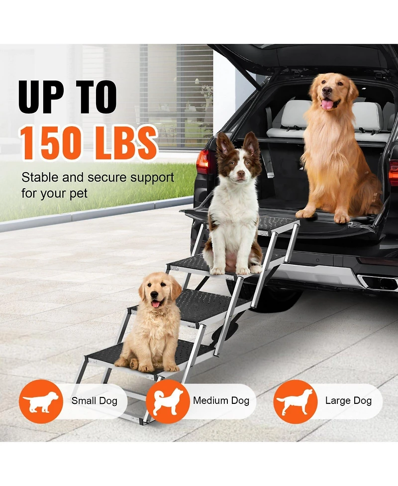 Cozito Wide 4-Step Aluminum Folding Dog Stairs for SUVs, Holds up to 150 lbs