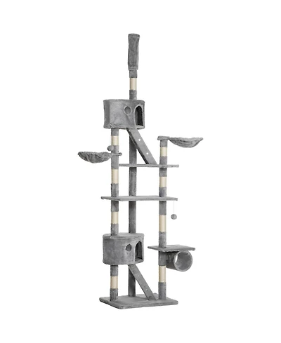 Aostirmotor Floor-to-Ceiling Cat Tree with Condos, Hammocks & Toys, Adjustable up to 102"