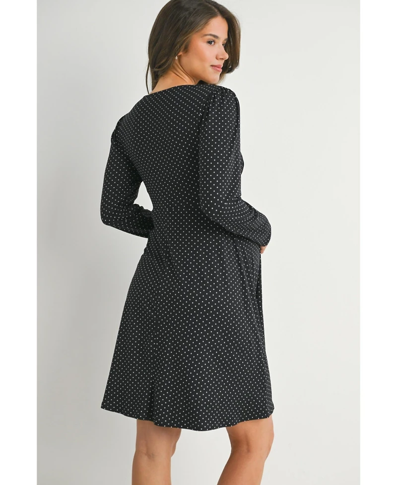 Hello Miz Maternity Long Sleeve Crewneck Polka Dot Dress