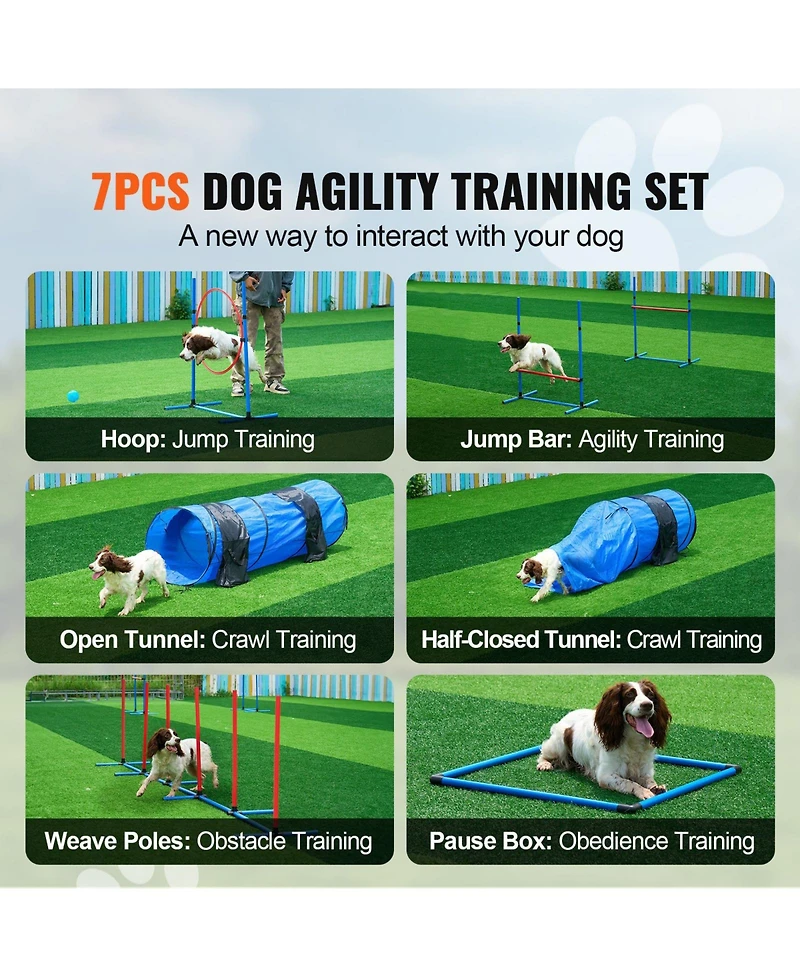 Cozito 7-Piece Dog Agility Training Set with 2 Tunnels & Weave Poles