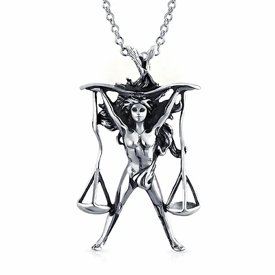 Bling Jewelry Sterling Silver Libra Zodiac & Justice Scales Pendant Necklace - Law & Balance Symbol