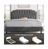 Yaheetech Upholstered Bed Frame with Wooden Slat Support