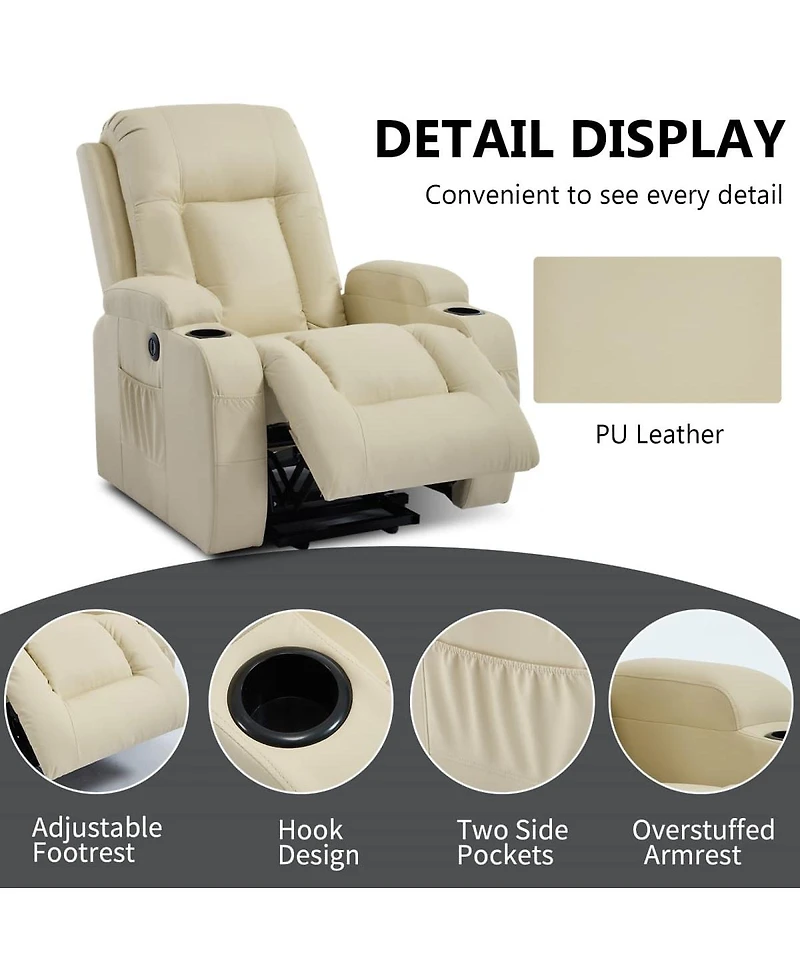 Maison Boucle Faux Leather Power Lift Recliner for Elderly with Massage & Heat, Infinite Position Chair Usb, Cup Holders, Heavy-Duty Base