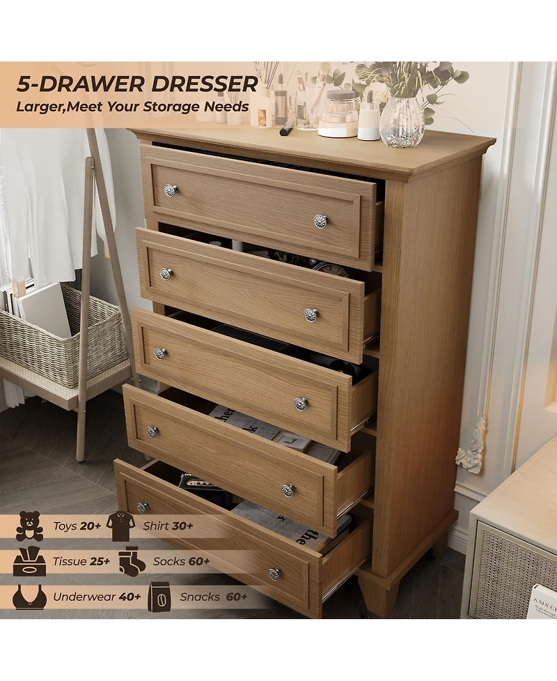 Gaomon Brown 5 Drawer Dresser for Bedroom