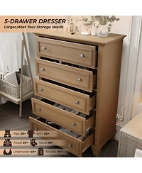 Gaomon Brown 5 Drawer Dresser for Bedroom