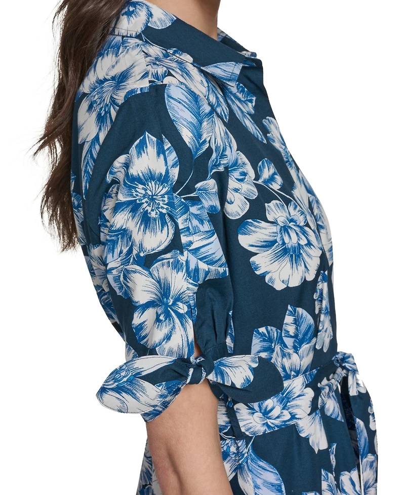 Calvin Klein Petite Tie-Sleeve Cotton Shirt Dress