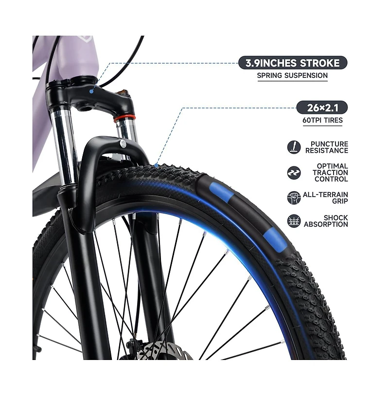 Artudatech 26-Inch 27-Speed Mountain Bike with Lock-Out Fork & Dual Disc Brakes for Versatile Riding