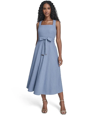 Jessica Howard Women's Sleeveless Square Neck Self Sash Midi Dress