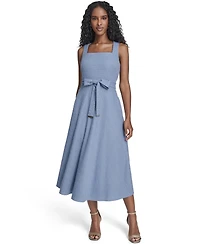 Jessica Howard Women's Sleeveless Square Neck Self Sash Midi Dress