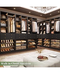 Aheaplus 28'' Freestanding Closet Storage System with 2 Drawers, Tower Hanging Rod, Shelves & Adjustable Shoe Racks