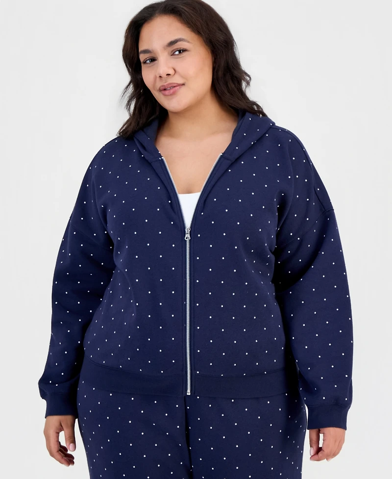 Derek Heart Trendy Plus Dot-Print Fleece Zip-Up Sweatshirt