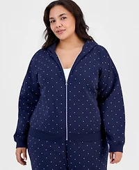 Derek Heart Trendy Plus Dot-Print Fleece Zip-Up Sweatshirt