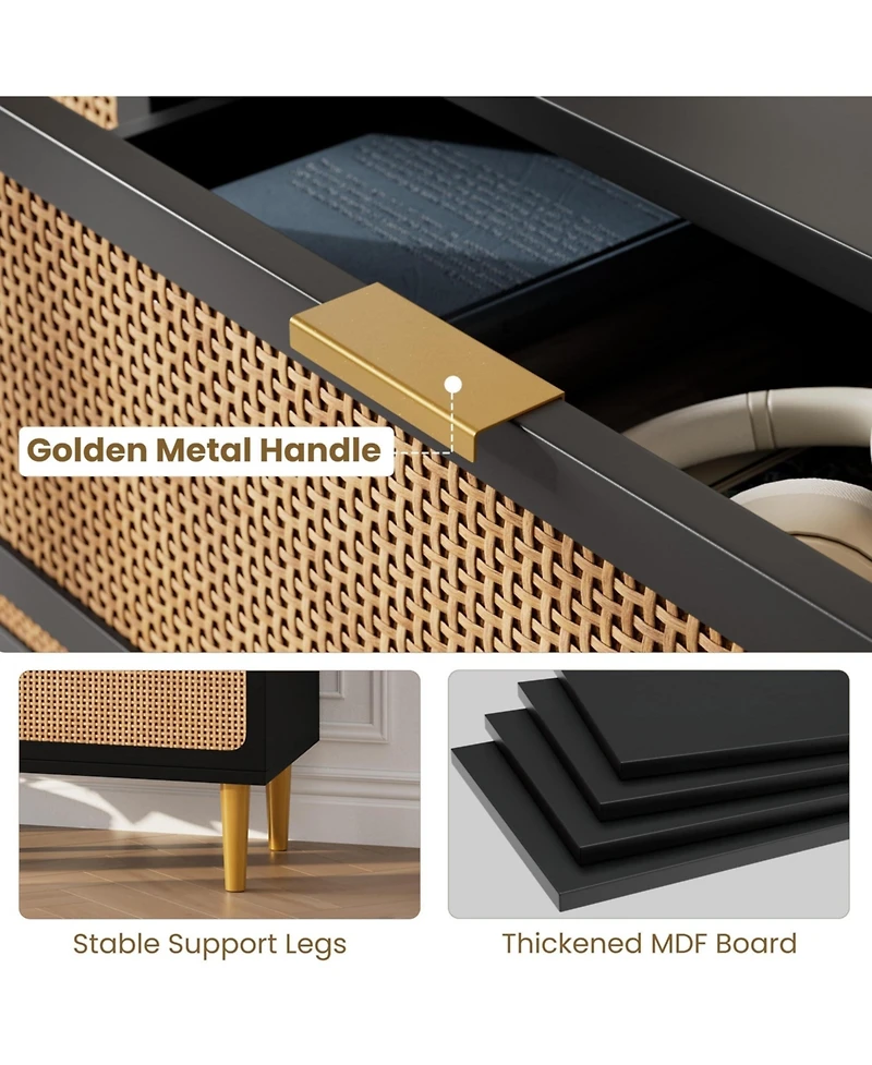 gaomon Rattan Dresser with 5 Drawers, Tall Modern Closet with Deep Storage