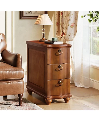 Tribesigns Wood Fully Assembled End Table, 3-Drawers Narrow Slim Side Table, No Assembly Required, Nightstand