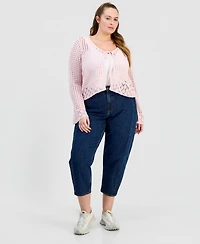 Hooked Up Trendy Plus Pointelle Tie-Front Cardigan