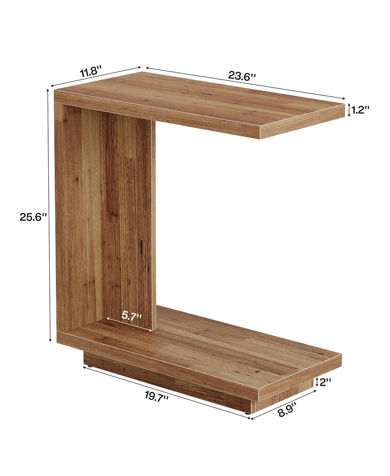 Tribesigns C-Shaped Side Table, 2-Tier Narrow End Table with Sturdy Pedestal, Wood Bedside Nightstand, Industrial Sofa Brown, 2PCS