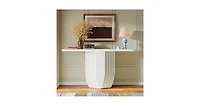 Tribesigns Modern White Console Table, 63 inch Wooden Entryway Sofa Table with Geometric Base, Contemporary Accent Console