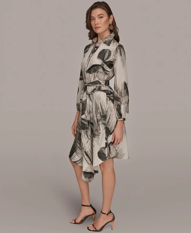 Donna Karan New York Women's Floral Collared Neck Shirt Dress