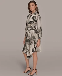 Donna Karan New York Women's Floral Collared Neck Shirt Dress