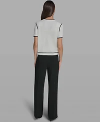 Karl Lagerfeld Paris Petite Short-Sleeve Tipped Sweater