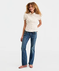 Lucky Brand Women's Cotton Puff-Sleeve Button-Down Shirt