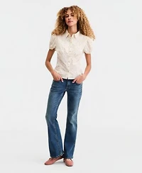 Lucky Brand Juniors Cotton Puff Sleeve Shirt Low Rise Flared Jeans