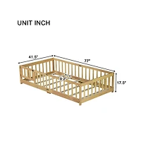 Cesicia Twin Floor Bed with Safety Fence & Door Rubber Wood Kids for Compact Rooms