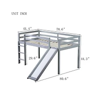 Cesicia Twin Low Loft Bed with Slide & Ladder Rubber Wood Play Safety Guardrails for Kids