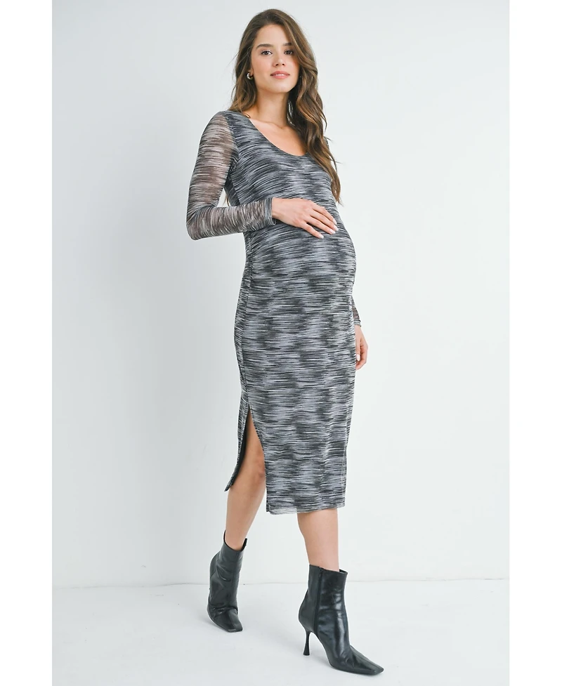 Hello Miz Maternity Long Sleeve Side Slit Scoop Neck Bodycon Dress