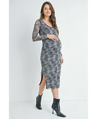 Hello Miz Maternity Long Sleeve Side Slit Scoop Neck Bodycon Dress