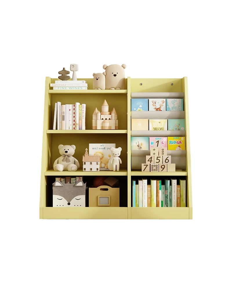 Cesicia Yellow Wooden Kids Bookshelf Baby Sling Book Rack Shelf for Playroom