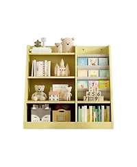 Cesicia Yellow Wooden Kids Bookshelf Baby Sling Book Rack Shelf for Playroom