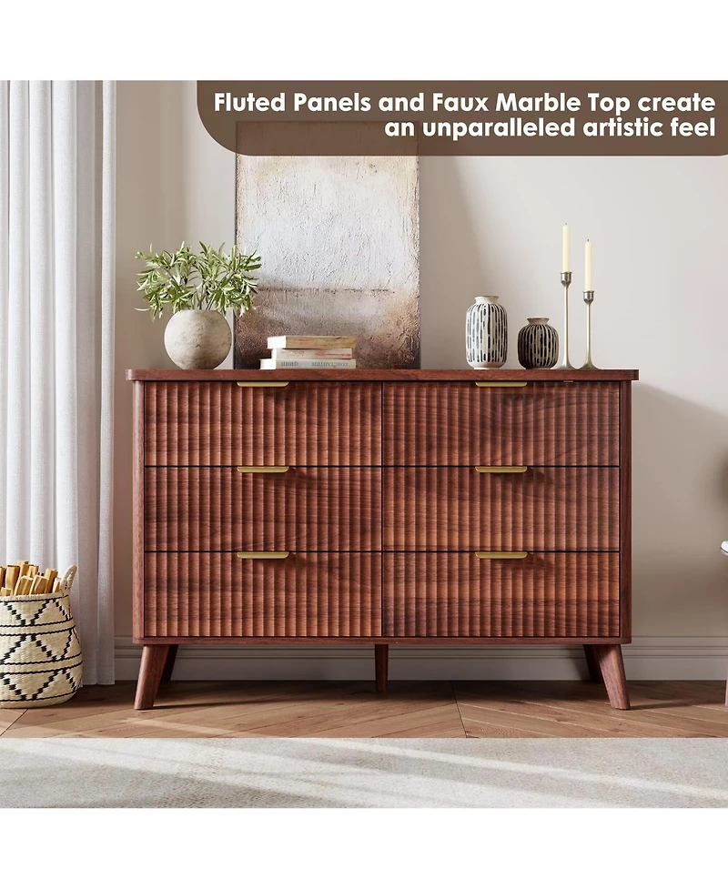 gaomon Fluted Dresser for Bedroom with 6 Deep Drawers