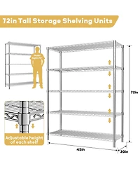 Lovmor 5-Tier 45 in W x 72 in H x 20 in D Adjustable Wire Shelving Unit