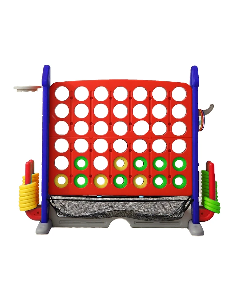 Flynama 4-in-1 Giant Game Set with Jumbo Connect 4, Basketball, Ring Toss & Golf. Adjustable, portable fun for kids & adults