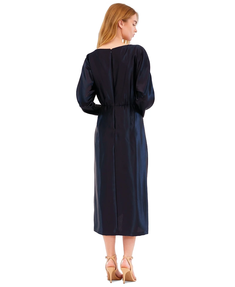 julia jordan Women's Ruched Dolman-Sleeve Boat-Neck Midi Dress
