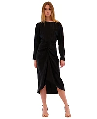 julia jordan Women's Ruched Dolman-Sleeve Boat-Neck Midi Dress