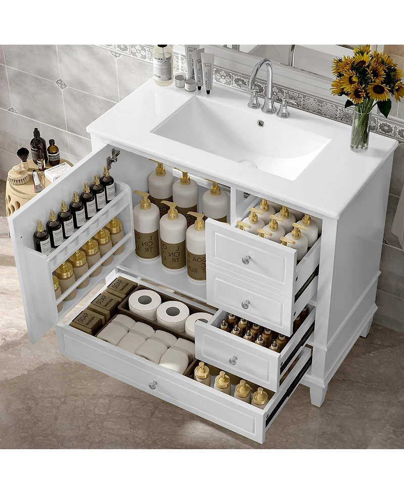 Cesicia 36 in. Freestanding Bathroom Vanity Cabinet with Ceramic Sink