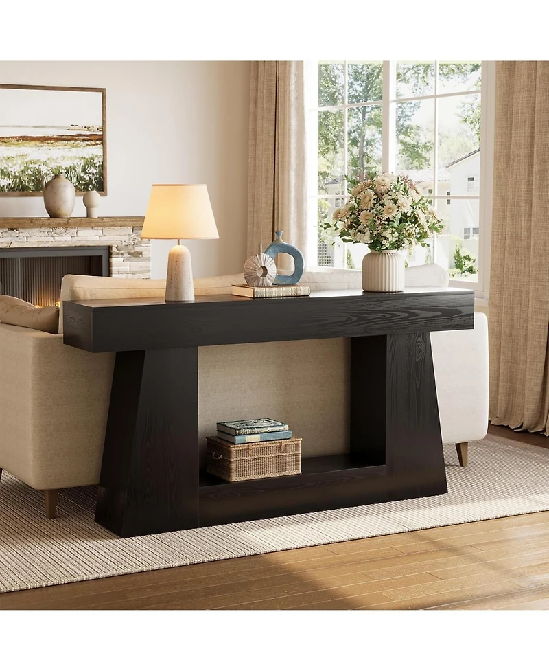 Tribesigns 63" Farmhouse Console Table with Storage, Rustic Long Sofa for Entryway & Behind Couch, Narrow Hallway