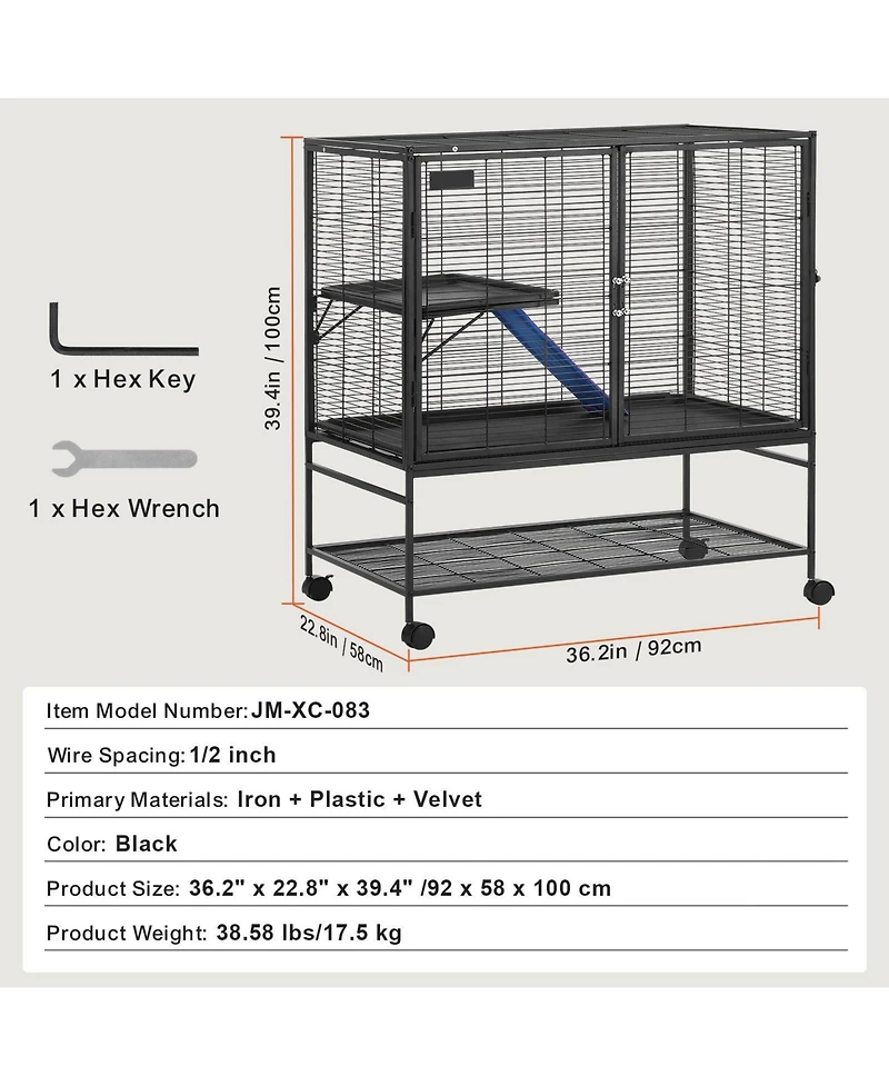 Cozito 2-Tier Rolling Small Animal Cage with Tray, 39