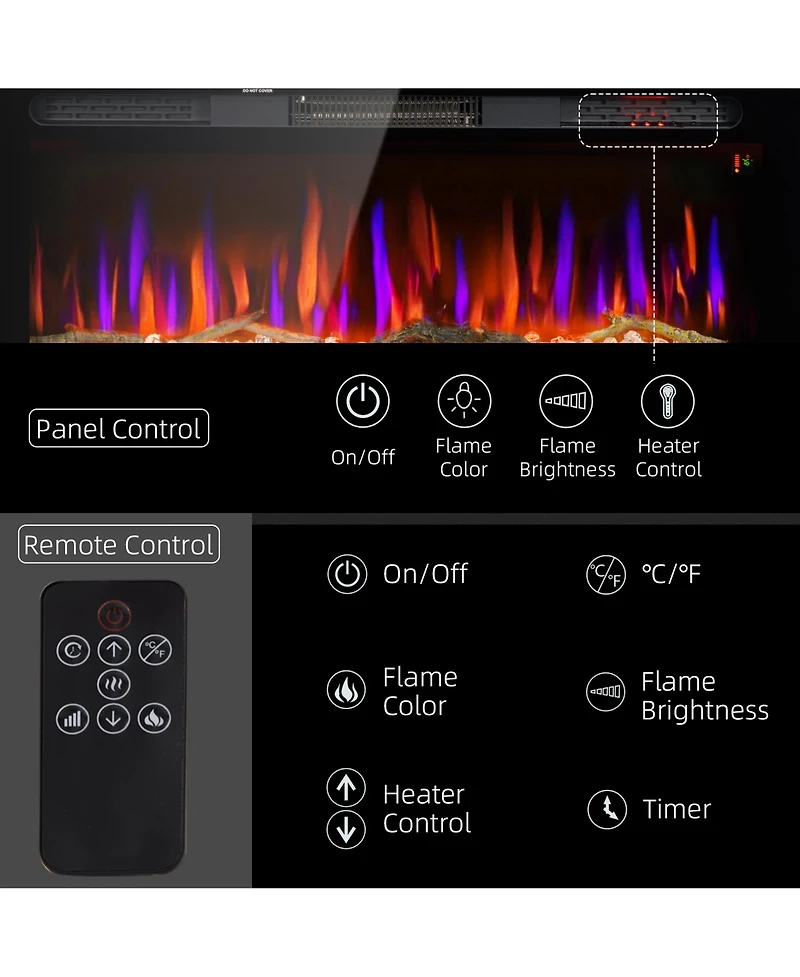 Homcom 40" Recessed or Wall Mounted Electric Fireplace w/ Remote Control