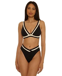 Becca Women's Coast Line Fine Rib Color-Block Swim Top