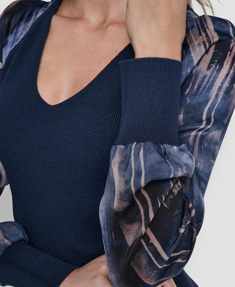 Dkny Women's Long Sleeve V-Neck Top