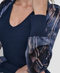 Dkny Women's Long Sleeve V-Neck Top