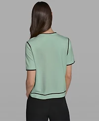 Karl Lagerfeld Paris Petite Short-Sleeve Tipped Sweater