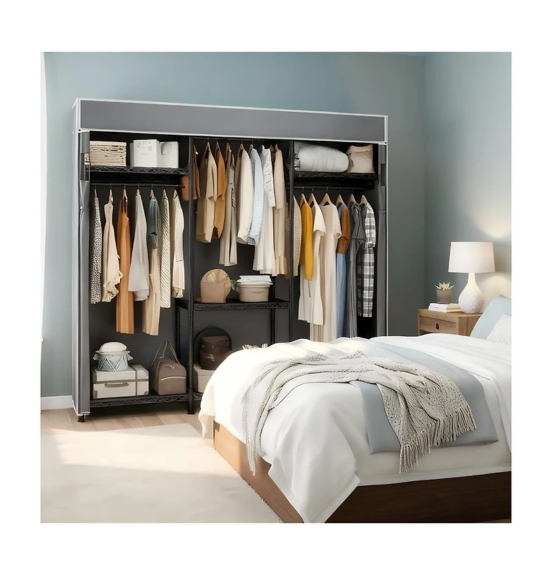 Raybee Clothes Rack with Cover, Clothing Racks for Hanging Clothes with Adjustble Shelves