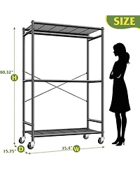 Raybee 80.32" H Clothes Rack,Rolling Clothing Racks for Hanging Clothes Heavy Duty Portable Garment Rack with Wheels